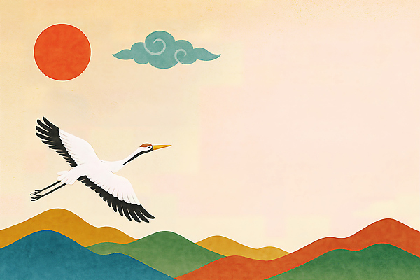 감정 컨셉 조류 카드_감사 태양 노을 생태계 파일형식 백로 하늘 자연 풍경 산 햇빛 비행 뷰티풀 컬러 동물 전통 평화 자유 일출 일몰 조화 여유 예술 일러스트 국내일러스트 JPG 신년카드 새해