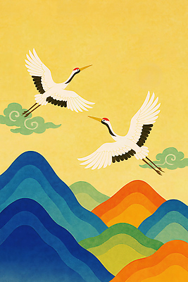 감정 컨셉 조류 카드_감사 생태계 파일형식 학 자유 하늘 산 색감 그림 자연 긴급 전통 풍경 조화 뷰티풀 생명 기쁨 문화 예술 동물 긍정 일러스트 국내일러스트 JPG 신년카드 새해