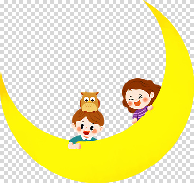 편집이미지 별 상상 놀이 하늘 동화 웃음 노란색 귀여움 달 즐거움 올빼미 PNG 동반 자연요소 감정 컬러 컨셉 조류 표정 파일형식