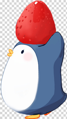 컬러 컨셉 과일 조류 신체부위 파일형식 펭귄 딸기 캐릭터 귀여움 동물 그림 디자인 머리 장식 표정 파란색 흰색 편집이미지 PNG