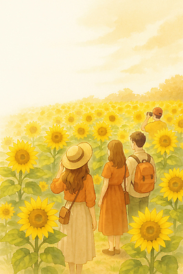 JPG 꽃 행복 여유 밭 일러스트 모션 자연 해바라기 이야기 웃음 풍경 여름 노란색 가을풍경 촬영 산책 추억 즐거움 외출 감성 오후 국내일러스트 AI일러스트 AI콘텐츠 식물 계절 감정 컬러 컨셉 농업 휴식 표정 생태계 파일형식 가을_계절