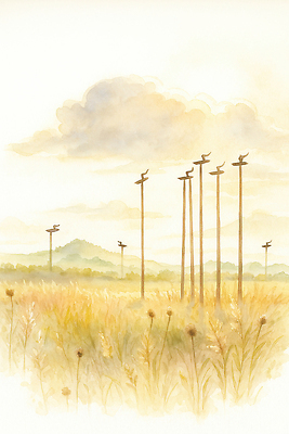 JPG 감정 여유 일러스트 자연 조류 하늘 생명 산 풍경 초원 햇빛 평화 가을풍경 고요 기둥 저녁 그림 색감 국내일러스트 AI일러스트 AI콘텐츠 동물 건축 컨셉 태양 야간 생태계 파일형식 가을_계절