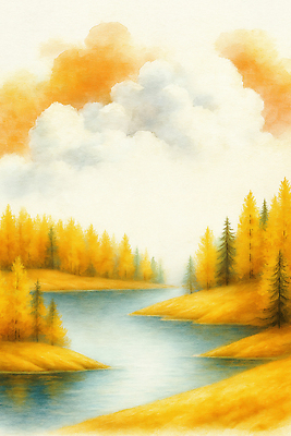JPG 나무 호수 여유 하늘색 일러스트 자연 하늘 산 풍경 야외 반사 평화 가을풍경 개울 숲 뷰티풀 수목 경관 국내일러스트 AI일러스트 AI콘텐츠 식물 감정 컨셉 파란색 강 생태계 파일형식 가을_계절