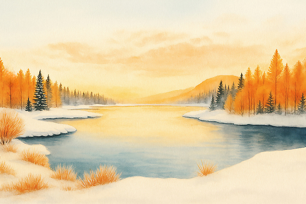 JPG 나무 겨울 일러스트 자연 풍경 초록색 빛 강 평화 일몰 새벽 차가움 겨울여행 조용 국내여행 기온 풍경화 차분 국내일러스트 AI일러스트 AI콘텐츠 자연요소 식물 계절 컬러 여행 컨셉 날씨 노을 그림 생태계 파일형식