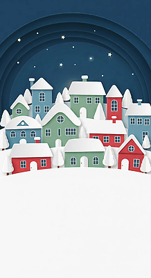 자연요소 편집이미지 계절 기념일 컬러 하늘 건물 야간 그림 파일형식 겨울 마을 주택 크리스마스 풍경 빨간색 초록색 파란색 밤하늘 별 종이 장식 풍경화 JPG 페이퍼아트 이미지편집