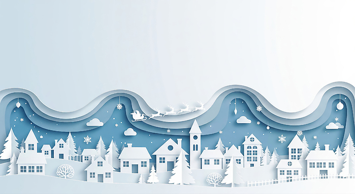 식물 편집이미지 계절 기념일 크리스마스 건물 파일형식 겨울 산타클로스 썰매 마을 주택 나무 하늘 풍경 감정 장식 종 세계 JPG 페이퍼아트 이미지편집