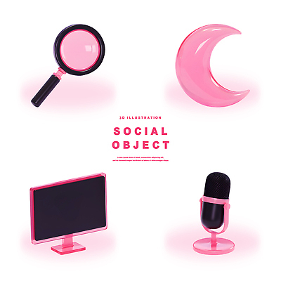 PSD 편집이미지 디자인 예술 분홍색 그래픽 3D 디지털 모니터 달 마이크 오브젝트 확대경 소셜 창의성 편집3D 자연요소 컬러 음향기기 컴퓨터 디지털합성 파일형식