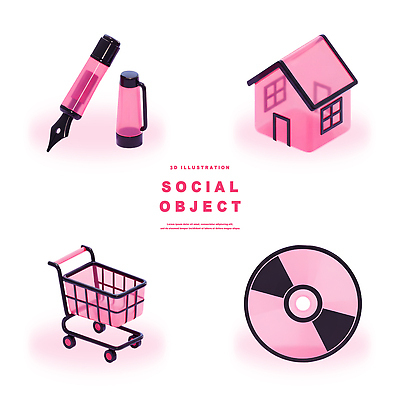 PSD 편집이미지 디자인 분홍색 주택 그래픽 펜 3D 쇼핑카 CD 물병 큐브 오브젝트 소셜 편집3D 컬러 건물 쇼핑 필기구 카트 물통 디지털합성 파일형식