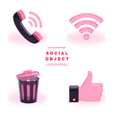 PSD 편집이미지 디자인 분홍색 통신 그래픽 디지털 쓰레기통 최고 전화기 모던 와이파이 소셜미디어 편집3D 컬러 3D 무선인터넷 파일형식