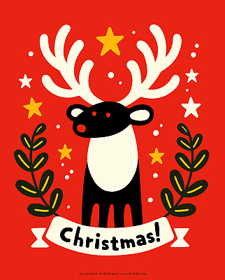 동물 디자인 행복 별 문화 백그라운드 잎 크리스마스 겨울 일러스트 선물 장식 빨간색 크리스마스트리 귀여움 축제 축하 순록 국내일러스트 AI파일 자연요소 식물 계절 기념일 감정 컬러 컨셉 파일형식 벡터