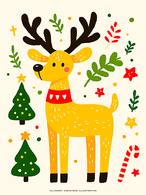 동물 캐릭터 행복 별 어린이 컬러 백그라운드 잎 크리스마스 겨울 일러스트 사탕 장식 크리스마스트리 노란색 축제 즐거움 순록 국내일러스트 AI파일 자연요소 식물 계절 기념일 감정 디저트 사람 파일형식 벡터