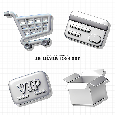 PSD 편집이미지 디자인 기술 그래픽 쇼핑 상자 3D 카트 신용카드 실버 은색 모던 상업 VIP 스타일 편집3D 노년 컬러 금융 디지털합성 파일형식