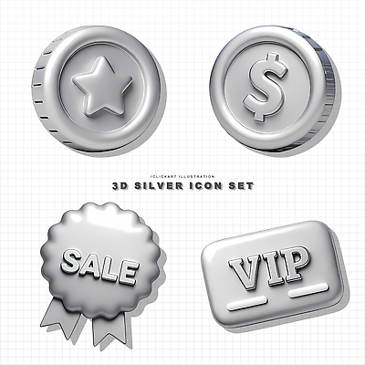 PSD 편집이미지 기호 디자인 별 그래픽 장식 세트 3D 세일 달러 실버 은색 모던 배지 VIP 스타일 편집3D 자연요소 문자 노년 컬러 돈 디지털합성 파일형식