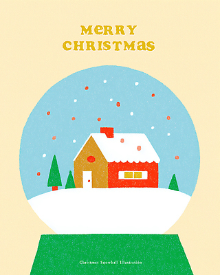 식물 계절 기념일 감정 컨셉 눈_날씨 건물 장식 방향 그림 위치 파일형식 크리스마스 눈송이 주택 나무 풍경 겨울 새해 아기자기 행복 축제 따뜻함 아래 하늘 희망 풍경화 PSD 국내일러스트 일러스트 스노글로브