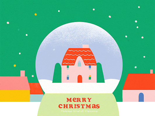 계절 기념일 감정 컨셉 크리스마스 건물 장식 파일형식 눈사람 구슬 겨울 마을 주택 축제 조명 행복 따뜻함 크리스마스트리 색감 분위기 상상 예술 그림 PSD 국내일러스트 일러스트 스노글로브