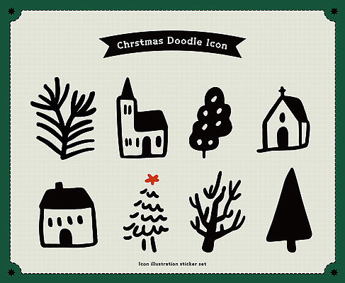 나무 디자인 스티커 크리스마스 겨울 일러스트 주택 장식 크리스마스트리 교회 축제 낙서 손그림 국내일러스트 AI파일 식물 계절 기념일 종교건축 건물 파일형식 벡터