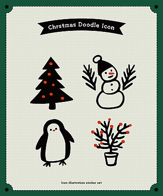 식물 디자인 크리스마스 겨울 일러스트 눈사람 장식 세트 크리스마스트리 축제 낙서 오브젝트 펭귄 창의성 국내일러스트 AI파일 계절 기념일 조류 파일형식 벡터