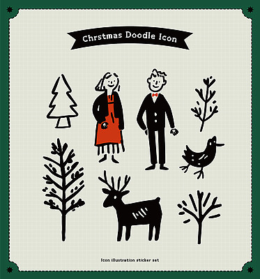 동물 디자인 여자 남자 스티커 크리스마스 겨울 일러스트 조류 사슴 사람 장식 크리스마스트리 낙서 드로잉 국내일러스트 AI파일 계절 기념일 포유류 미술 파일형식 벡터