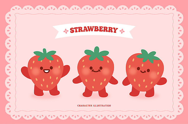 캐릭터 디자인 감정 백그라운드 과일 일러스트 딸기 컬러풀 귀여움 표현 원형 즐거움 오브젝트 창의성 아기자기 국내일러스트 AI파일 도형 컬러 컨셉 파일형식 벡터