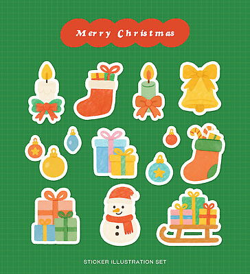 PSD 디자인 리본 컬러 스티커 크리스마스 겨울 일러스트 초 도안 눈사람 양말 선물 장식 크리스마스트리 축제 종 연휴 국내일러스트 계절 기념일 공휴일 파일형식