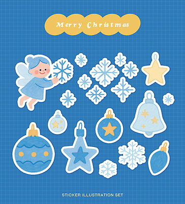 PSD 디자인 별 컬러 스티커 크리스마스 겨울 일러스트 요정 선물 이벤트 장식 파란색 축제 종 눈송이 즐거움 꾸미기 아기자기 국내일러스트 자연요소 계절 기념일 감정 컨셉 눈_날씨 파일형식
