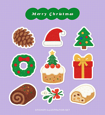 PSD 디자인 기념일 컬러 스티커 크리스마스 일러스트 선물 장식 크리스마스트리 케이크 축제 화환 소나무 분위기 즐거움 연말 국내일러스트 나무 꽃 감정 컨셉 디저트 이벤트 파일형식