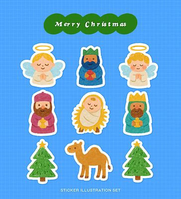 PSD 나무 디자인 기념일 기독교 종교 문화 스티커 크리스마스 일러스트 천사 이벤트 성인 장식 성경 축하 왕 그림 낙타 아기예수 국내일러스트 식물 컨셉 종교용품 포유류 사람 예수 파일형식