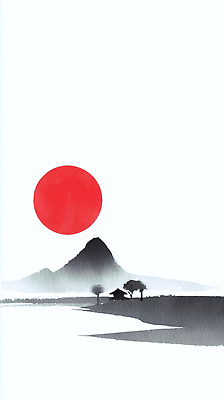 주간 자연요소 식물 컬러 컨셉 미술 건물 노을 동양화 생태계 파일형식 산 호수 태양 아침 풍경 자연 평화 나무 주택 빨간색 고요 하늘 일출 환경 예술 수채화 산수화 전통 JPG 국내일러스트 일러스트 수묵화 새해