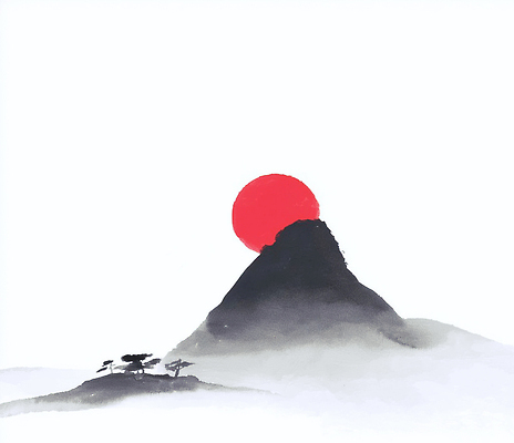 자연요소 식물 컬러 컨셉 날씨 미술 라이프 노을 생태계 파일형식 산 태양 빨간색 안개 풍경 고요 나무 일출 자연 전통 예술 조화 붓터치 감성 뷰티풀 명상 Tranquility 일상 JPG 국내일러스트 일러스트 수묵화 새해