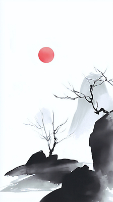 식물 채소 미술 노을 동양화 생태계 파일형식 수묵화 한국화 산 나무 가지 고요 자연 예술 전통 풍경 뷰티풀 묘사 디자인 조화 명상 감정 공백 표현 JPG 국내일러스트 일러스트 일출 새해