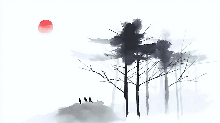 주간 자연요소 식물 동물 감정 컨셉 날씨 휴식 미술 노을 동양화 생태계 파일형식 숲 조류 나무 태양 평화 자연 풍경 안개 일출 생명 고요 조화 산책 여유 한국화 아침 JPG 국내일러스트 일러스트 수묵화 새해