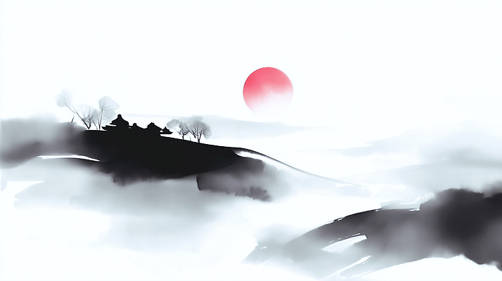 자연요소 식물 아시아 날씨 촬영기법 미술 건물 노을 그림 생태계 파일형식 산 안개 태양 일출 풍경 자연 실루엣 나무 주택 고요 뷰티풀 하늘 지평선 예술 조용 풍경화 전통 한국 JPG 국내일러스트 일러스트 수묵화 새해