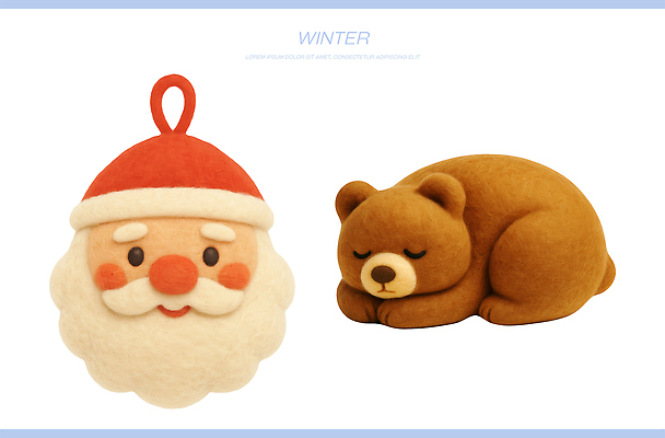 PSD 편집이미지 디자인 인형 크리스마스 겨울 곰 집안 손잡이 장식 산타클로스 귀여움 포근함 아기인형 펠트 핸드메이드 아기자기 편집3D 동물 계절 기념일 컨셉 포유류 실내 3D 감각 파일형식 천_직물