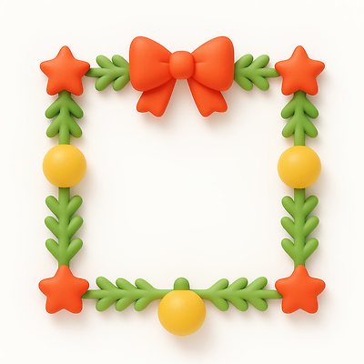 자연요소 식물 기념일 컬러 컨셉 3D 파일형식 크리스마스 장식 프레임 대칭 초록색 빨간색 주황색 별 공 잎 리본 화려 디자인 JPG 편집3D 편집이미지