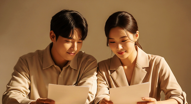 JPG 편집이미지 손글씨 여자 남자 감정 얼굴 관계 신혼부부 협력 대화 두명 분위기 집중 읽기 문서 소통 의료성형뷰티 편집실사 부부 컨셉 모션 말하기 사람 신체부위 CG 신혼 파일형식