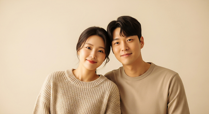 JPG 편집이미지 커플 여자 남자 포즈 신혼부부 스튜디오 따뜻함 사랑 미소 사람 귀여움 촬영 분위기 편안함 소통 의료성형뷰티 편집실사 부부 감정 컨셉 관계 표정 감각 CG 신혼 파일형식