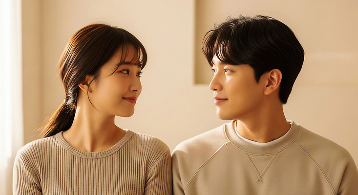 JPG 편집이미지 커플 여자 남자 행복 감정 신혼부부 조명 따뜻함 사랑 방 만남 소통 순간 의사소통 의료성형뷰티 편집실사 부부 컨셉 관계 사람 CG 신혼 파일형식