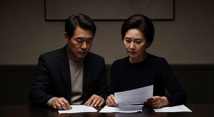 JPG 편집이미지 응시 여자 남자 생각 관계 표정 대화 앉기 방 문서 의견 심각 이혼 의료성형뷰티 편집실사 시선 컨셉 모션 말하기 사람 CG 파일형식