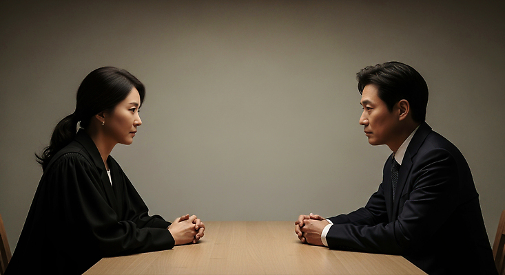 JPG 편집이미지 여자 남자 대화 분위기 사건 판사 법 갈등 긴장 변호사 대치 법정 심각 역할 이혼 조율 의료성형뷰티 편집실사 직업 감정 컨셉 말하기 사람 법률가 CG 파일형식