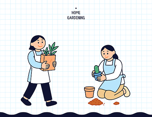 식물 여자 화분 채소 일러스트 모션 자연 주택 취미 두명 장식 환경 정원 흙 원예 주말 원예식물 가꾸기 다육식물 국내일러스트 AI파일 사람 건물 생태계 파일형식 벡터