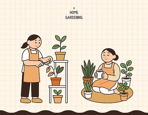 식물 여자 행복 화분 커피 잎 일러스트 자연 주택 실내 대화 사랑 취미 두명 물 환경 정원 시간 편안함 원예 정리 원예식물 가꾸기 국내일러스트 AI파일 자연요소 감정 음료 말하기 사람 내부 건물 감각 생태계 파일형식 벡터