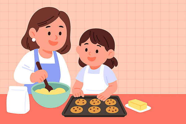 감정 컨셉 가족 관계 디저트 사람 제과제빵 파일형식 벡터 쿠키 엄마 어린이 요리 주방 반죽 즐거움 가정 Baking 함께함 모션 아기자기 소통 레시피 제빵 음식 국내일러스트 일러스트 AI파일