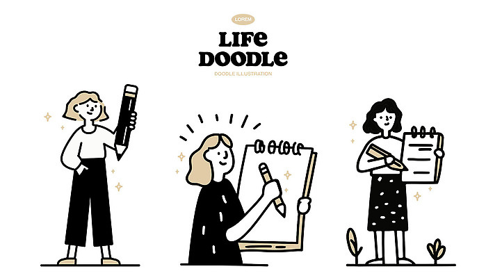 감정 컨셉 학용품 미술 라이프 전자제품 필기구 파일형식 벡터 스케치 창의력 그림 모션 사람 아이디어 표현 예술 디자인 청춘 창작 도구 연필 노트북 브레인스토밍 일상 행복 협력 국내일러스트 일러스트 AI파일