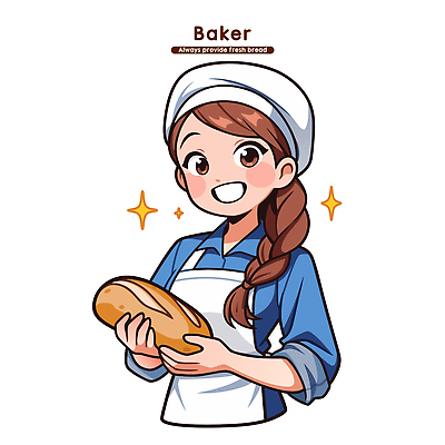 직업 여자 패션 행복 감정 음식 빵 유니폼 일러스트 아침 요리 미소 식사 빵집 머리띠 고객 브레드 제빵사 맛있는 국내일러스트 AI파일 주간 옷 장신구 표정 사람 상점 파일형식 벡터