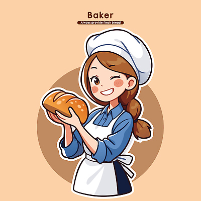 직업 손 여자 빵 상징 일러스트 재료 따뜻함 요리 미소 머리 디지털 주방 요리사 작업 오븐 즐거움 만들기 제빵사 국내일러스트 AI파일 감정 음식 모션 표정 사람 신체부위 가전제품 파일형식 벡터