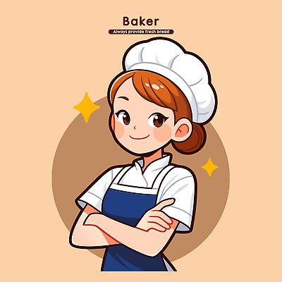 직업 여자 빵 일러스트 아침 휴식 따뜻함 요리사모자 요리 미소 제과 카페 작업 자신감 조리복 서비스 제빵 제빵사 국내일러스트 AI파일 주간 모자_잡화 감정 음식 컨셉 유니폼 표정 사람 제과제빵 상점 요리사 파일형식 벡터
