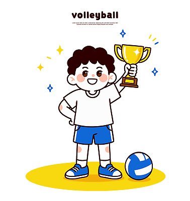 어린이 스포츠 일러스트 모션 성공 협력 운동선수 소년 운동 경쟁 기쁨 게임 축하 우승 배구 상패 트로피 연습 즐거움 밝은색 국내일러스트 AI파일 남자 감정 컨셉 놀이 건강 사람 구기 최고 상_우승 파일형식 벡터