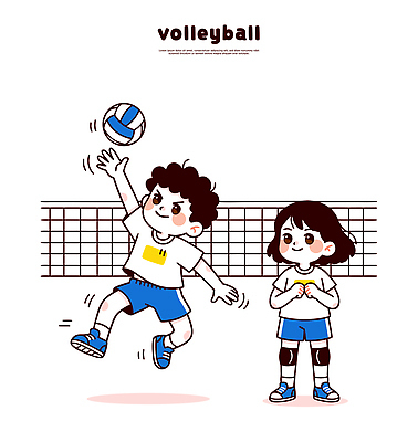 스포츠 백그라운드 일러스트 놀이 협력 웃음 소녀 소년 여름 친구 운동복 운동 점프 기쁨 네트 놀이터 배구 국내일러스트 AI파일 옷 계절 여자 남자 감정 어린이 관계 모션 표정 건강 구기 파일형식 벡터
