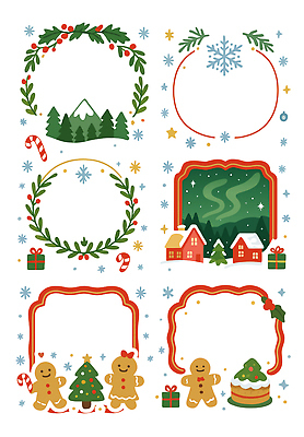 디자인 백그라운드 크리스마스 겨울 일러스트 프레임 사탕 선물 풍경 장식 크리스마스트리 산타클로스 마을 초콜릿 축제 아기 눈송이 분위기 산호수 진저쿠키 국내일러스트 AI파일 계절 기념일 컨셉 디저트 눈_날씨 사람 쿠키 파일형식 벡터
