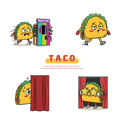 캐릭터 감정 컨셉 스튜디오 라이프 사진관 파일형식 벡터 타코 셀프스튜디오 긴장 즐거움 커튼 유머 음식 귀여움 표정 모션 순간 대기 포즈 일상 AI파일 일러스트 일러캐릭터